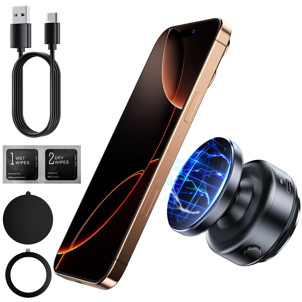 XO C166 360° rotatable magnetic wireless car charger and phone holder for iPhone, Samsung, Xiaomi dashboard bracket in black