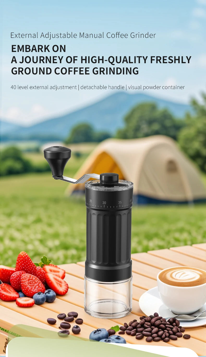 Hot Trend Vault DCNB mini manual coffee grinder with conical burrs, adjustable settings, and 30g capacity for espresso lovers.