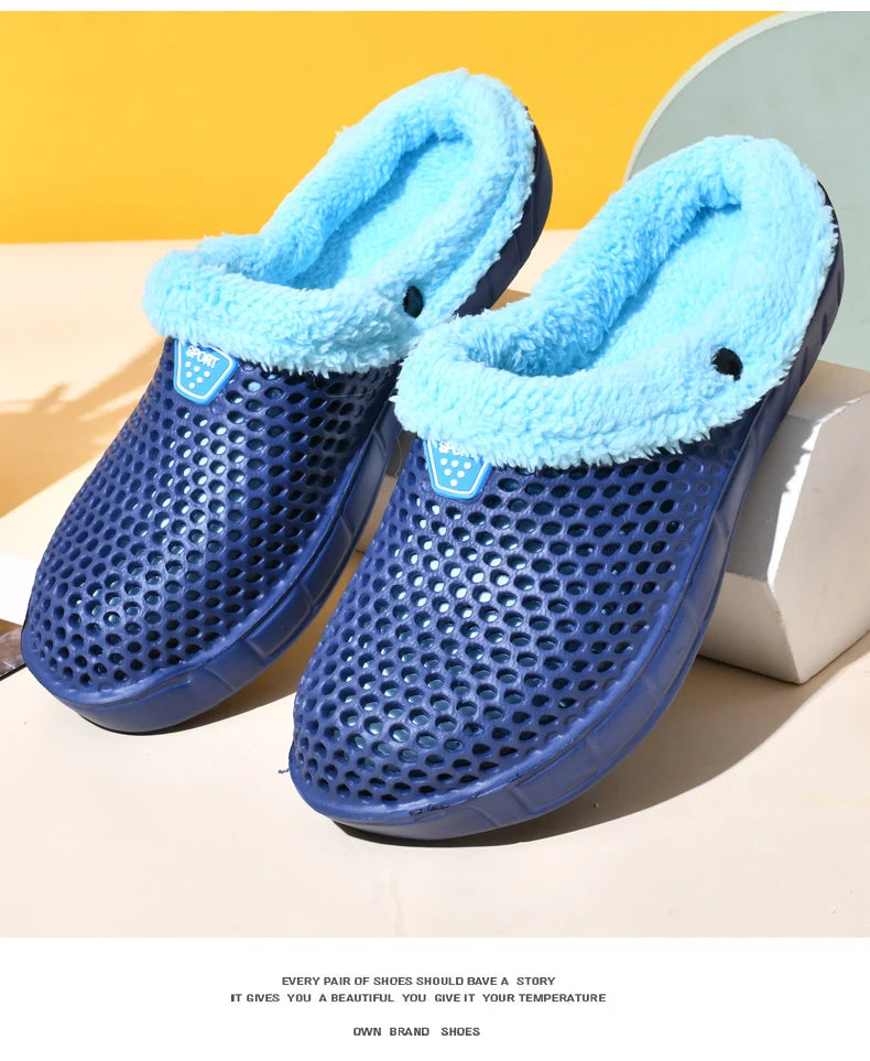 Couple Style Men's and Women's Cotton Slippers Winter Warm Plus Velvet Thickened Clogs Mule Shoes