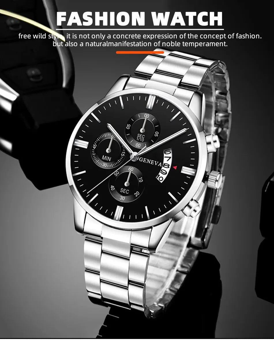 Men's Deyros calendar quartz watch with luxury alloy band, round case, bracelet clasp, from Hot Trend Vault accessories collection.
