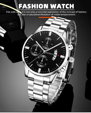 Men's Deyros calendar quartz watch with luxury alloy band, round case, bracelet clasp, from Hot Trend Vault accessories collection.