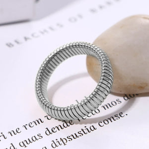 BONISKISS Women Elastic Ring Personality Simple Thick Stainless Steel Women's Gold Ring Micro Elastic Can Be Folded Silver Gold