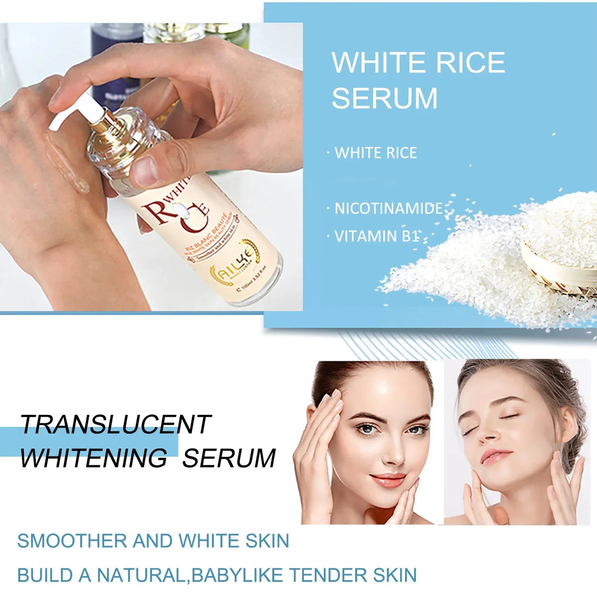 Hydrating AILKE whitening skin care for women to reduce dark spots, featuring a sleek bottle with a pump dispenser.