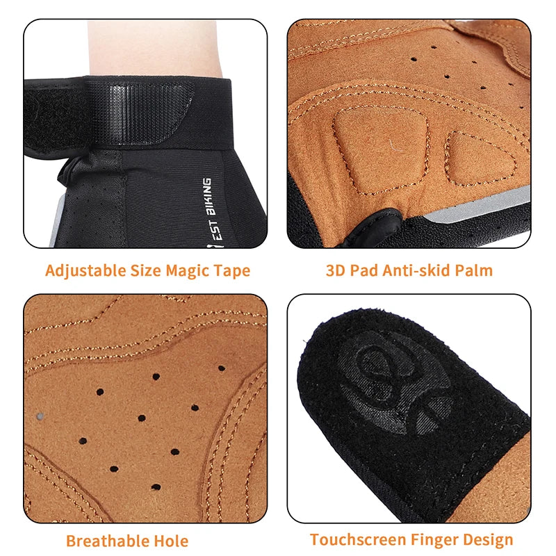 West Biking full finger cycling gloves by Hot Trend Vault, synthetic leather and Lycra, designed for men and women, all-season grip.