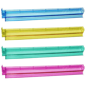 Set of four multicolor acrylic Mahjong tile pushers for family board game storage and organization.