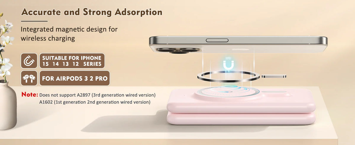 Hot Trend Vault 3-in-1 magnetic wireless charger for travel, fast 18W portable charging pad for phones, watches, and earphones.