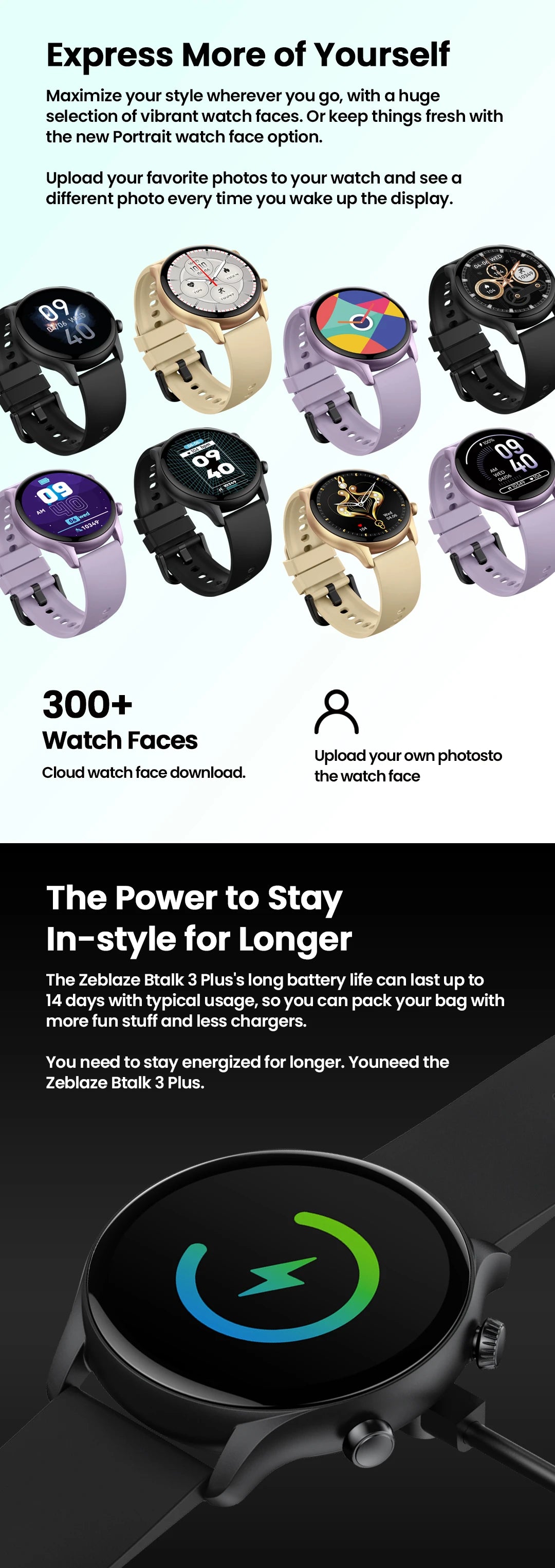 Zeblaze Btalk 3 Plus Smart Watch with voice calling, black band, digital display, and multiple fitness tracking features.
