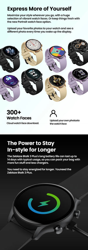 Zeblaze Btalk 3 Plus Smart Watch with voice calling, black band, digital display, and multiple fitness tracking features.