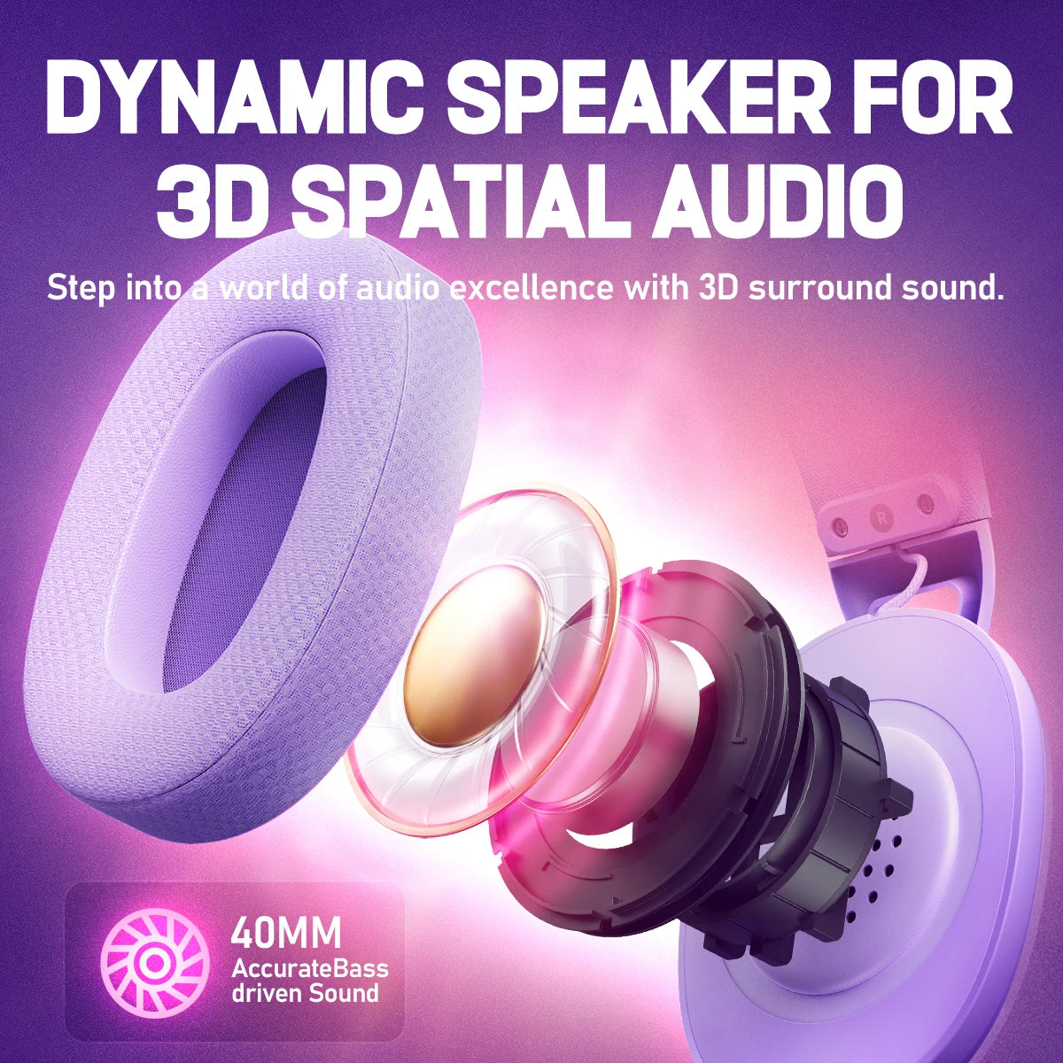 Picun G1 2.4GHz Gaming Wireless Headset 3D Surround Sound Spatial Audio ENC HD Mic Headphones for Gamer Lightweight PS5 PC Phone