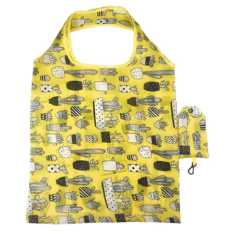 Foldable eco-friendly reusable grocery tote bag by Hot Trend Vault, showing its compact design and durable material.