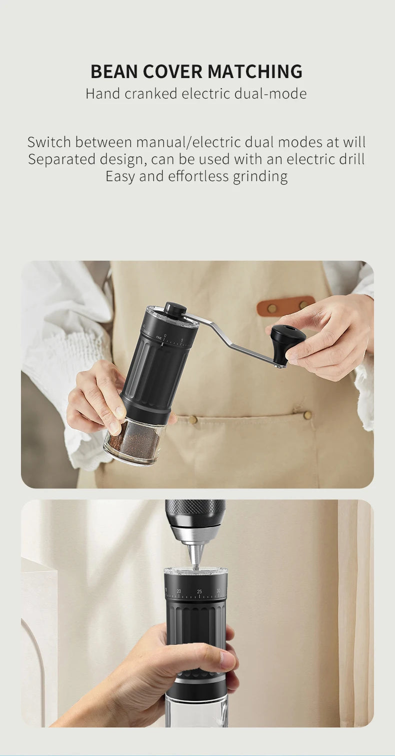 Hot Trend Vault DCNB Mini Manual Coffee Grinder with conical burrs, adjustable settings, and 30g capacity for espresso brewing.