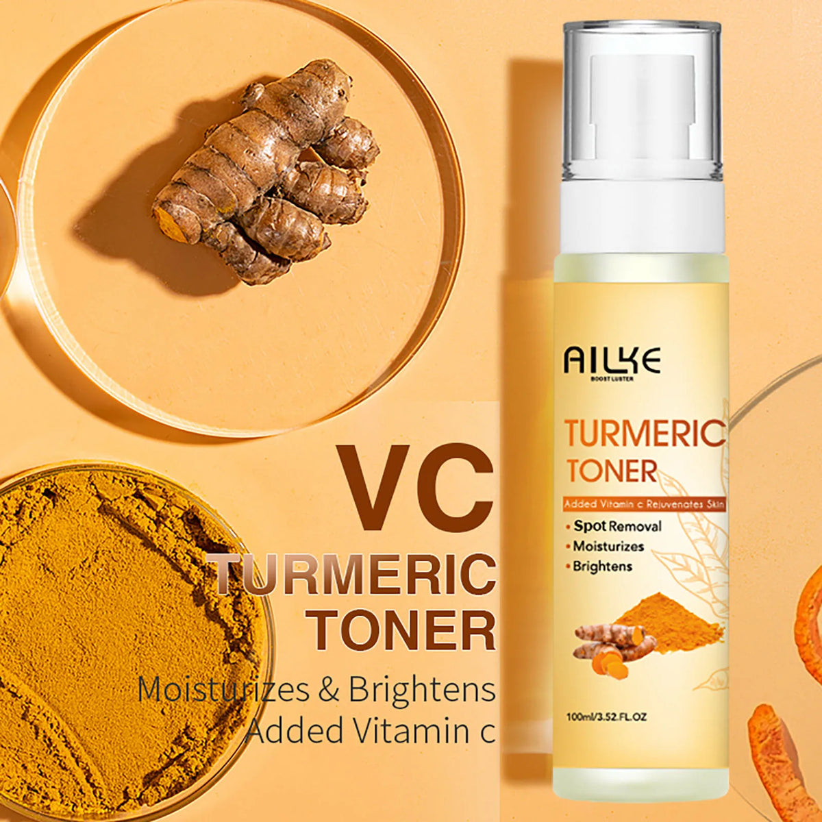 Organic turmeric skin care set by Hot Trend Vault with brightening, toning, and acne-clearing effects for all skin types.