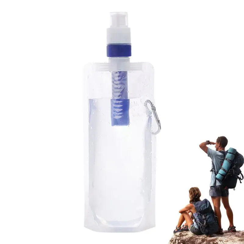 Foldable Water Bottle With Filter Water Purifier Bottle 1000ml Water Bottle Filter Container Reusable Outdoor Filtered Water Bag