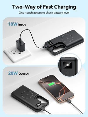 Hot Trend Vault NEWDERY 10000mAh wireless charger power case for Galaxy S25, showing the sleek black phone with charging case.