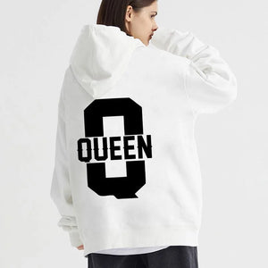 New Fashion Couple Hoodies King Queen Printed Hooded Seatshirts Streetwear Casual Pullover Tops Lovers Valentine's Day Hoodies