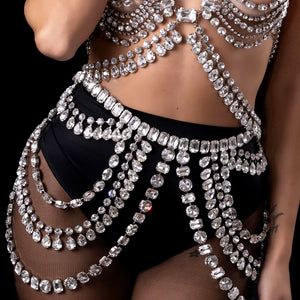 Stonefans Exaggerated Layered Body Chain Set Lingerie Jewelry Bra Top Dress Thong Rave Fashion Chest Chain and Thong Set Bikini