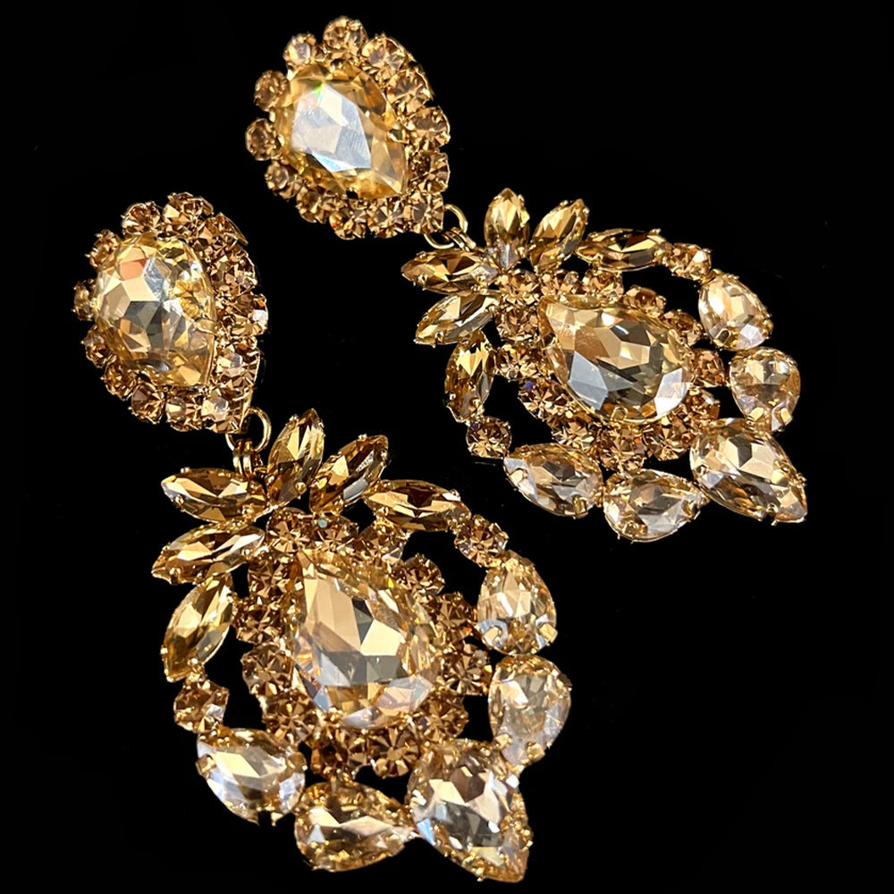 Sparkling geometric crystal drop earrings with rhinestones for women, perfect for bridal or party jewelry by Hot Trend Vault.