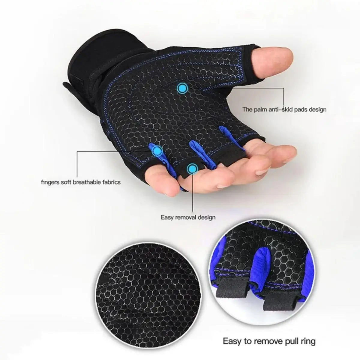 Guantes de levantamiento de pesas a prueba de golpes para hombres y mujeres con soporte para muñecas