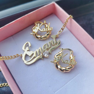 LeeChee Heart Zircon Custom Name Necklace 18mm Mini Twist Earrings Jewelry Set Gift For Girls