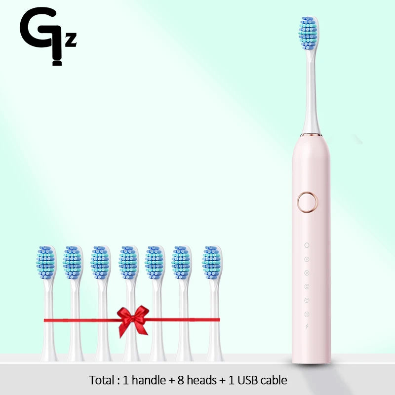 Hot Trend Vault GeZhou Sonic Electric Toothbrush for adults with 6 modes, timer, USB rechargeable, includes replacement heads.