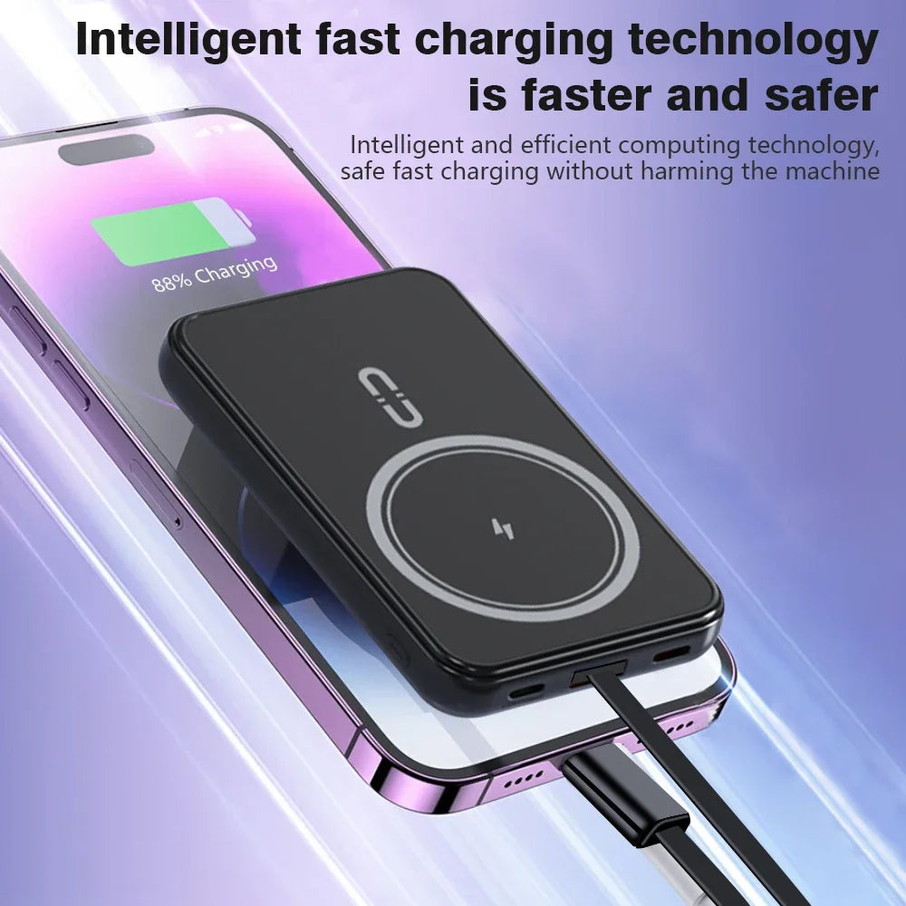 10000mAh Power Bank 15W Magnetic Fast Charging External Battery Wireless Charger with 4lines Cable for iPhone 15/14/13 xiaomi