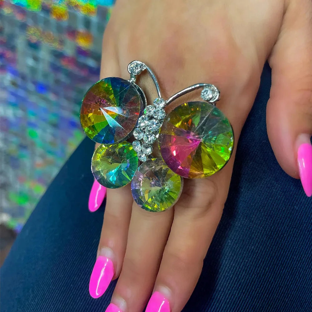 StoneFans butterfly finger ring by Hot Trend Vault with open band and rhinestone accents, perfect for Y2K style jewelry.