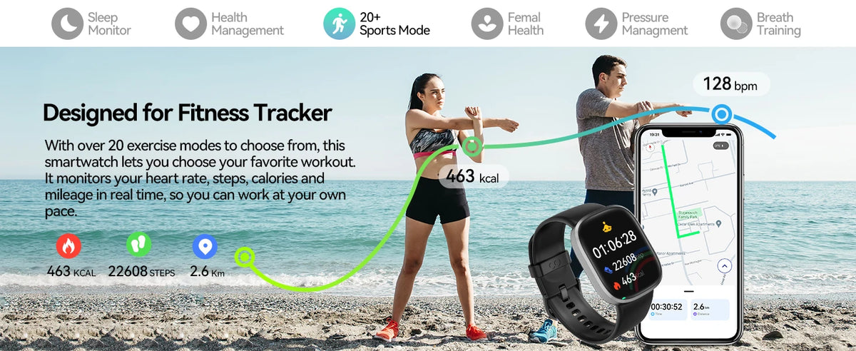 Smart Watches for Men Women  Sleep Tracking, 46mm 1.3oz Step Calorie Counter Fitness Watch Activity Trackers Pedometer forAndro