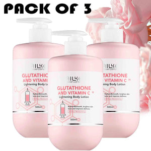 Hot Trend Vault AILKE Whitening Skin Care Set with Glutathione for all skin types, featuring bottles and skincare products.