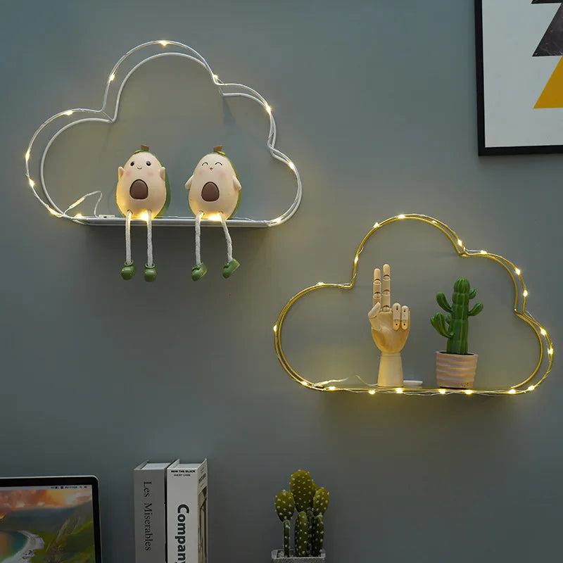 Ins Home Wall Decoration Cloud Shape Decor Shelf Potted Ornament Storage Holder Rack Girl Bedroom DIY Wall Art Display Storage