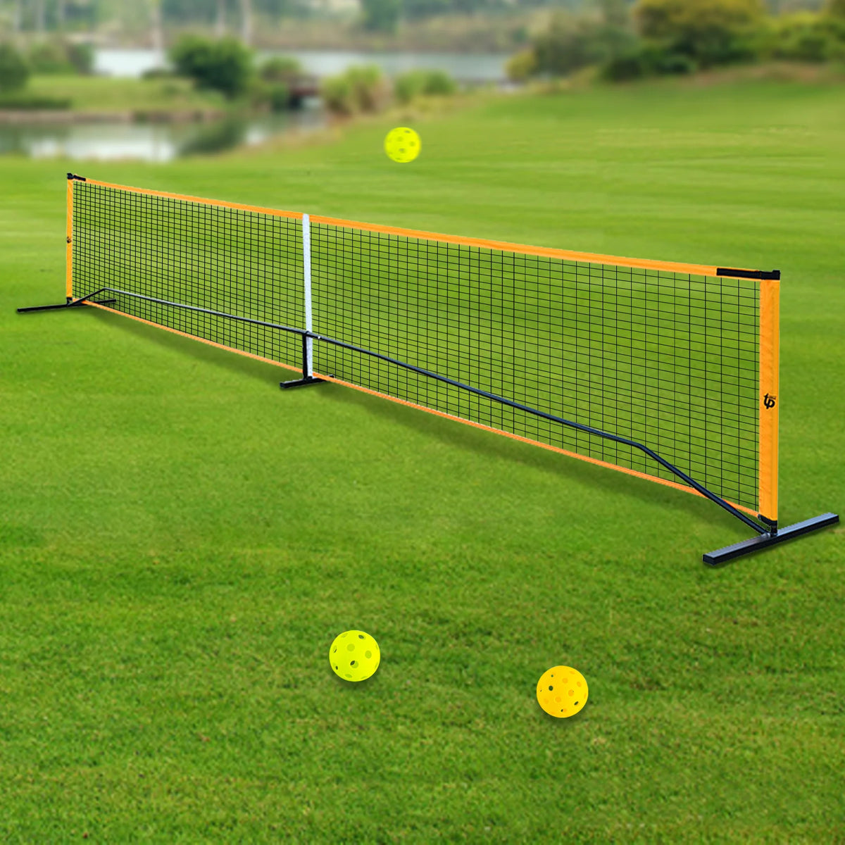 Portable Pickleball net set with four paddles, balls, and carry bag by Hot Trend Vault for backyard family fun.