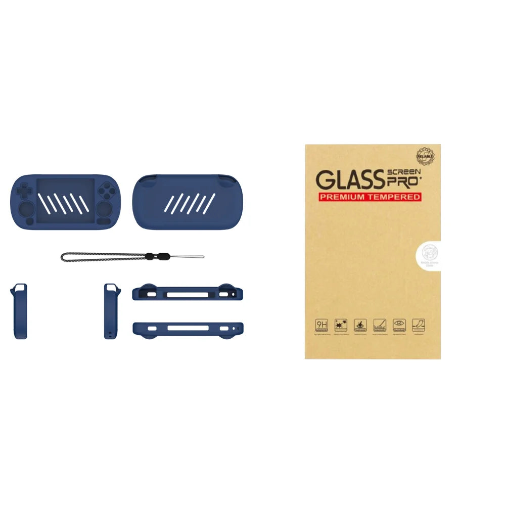 Silicone Case Protective Cover HD Tempered Glass Screen Protector for ANBERNIC RG40XX H Soft Skin Cover Case with Lanyard