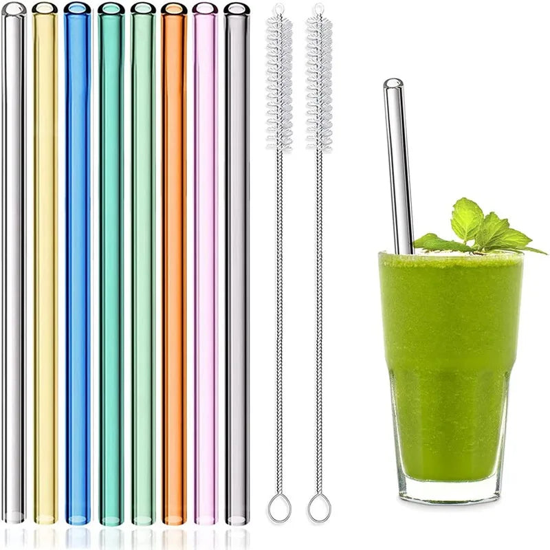 Hot Trend Vault reusable glass straws with cleaning brush, eco-friendly and clear, ideal for eco-conscious shoppers.