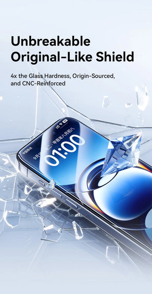 Baseus 16 Pro Max anti-peep tempered glass screen protector with black privacy filter, shown on a smartphone screen.