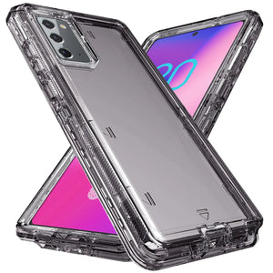 Hot Trend Vault Galaxy Note20 Ultra transparent shockproof case with two tempered glass screen protectors in a clear, protective design.