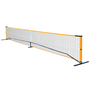 Hot Trend Vault portable pickleball net set with four paddles, balls, and carry bag for backyard family fun.