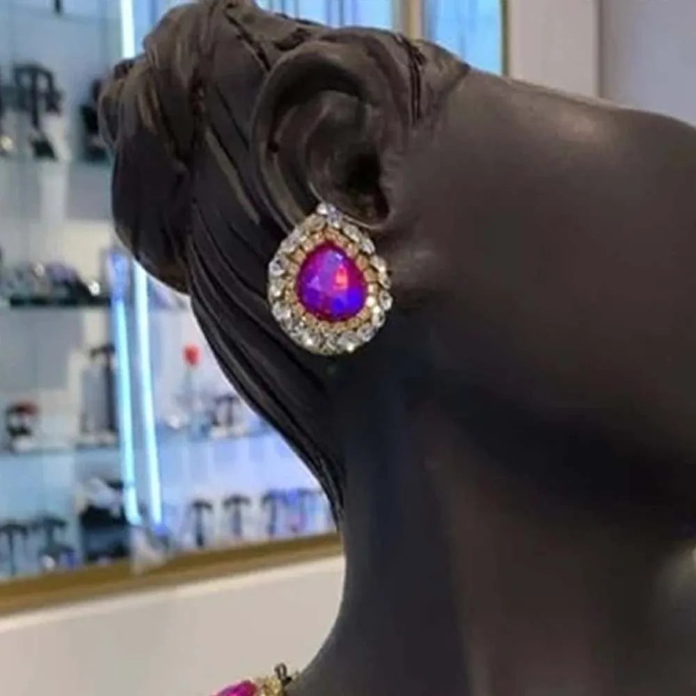 Stonefans Exaggerated Teardrop Necklace and Earrings Set Bride Jewelry Sets for Women Choker Wedding Dress Fashion Crystal Party