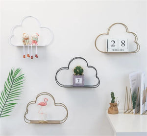 Iron cloud-shaped wall decor shelf for potted plants, stylish storage rack suitable for girl bedroom decor.