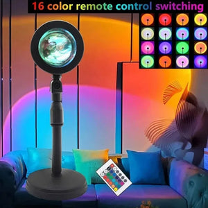 Hot Trend Vault Sunset Lamp with 16 color RGB mood lighting, ideal for living rooms and bedrooms, creating relaxing ambient glow.