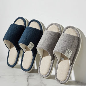 Home Linen Slippers For Women Autumn Winter Comfortable Open Toed Breathable Bedroom Shoes For Men And Women