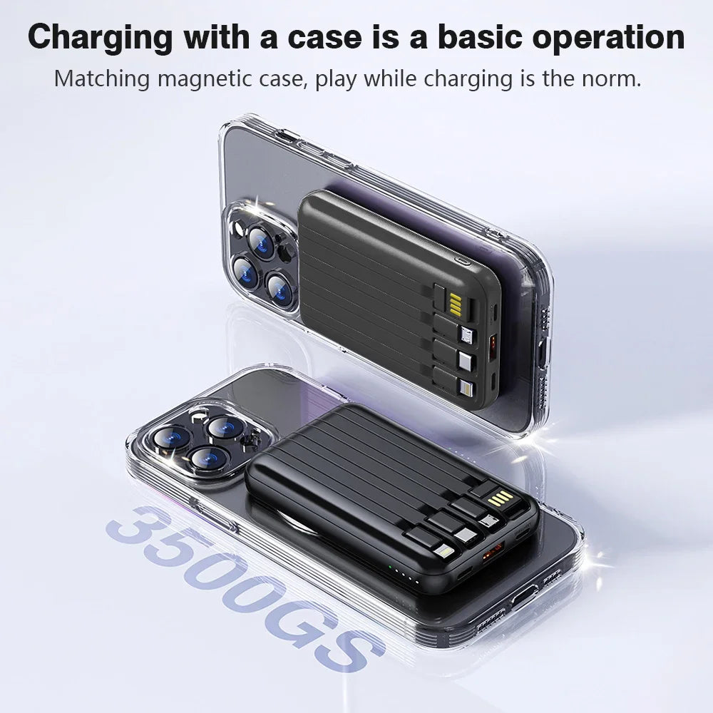 10000mAh Power Bank 15W Magnetic Fast Charging External Battery Wireless Charger with 4lines Cable for iPhone 15/14/13 xiaomi