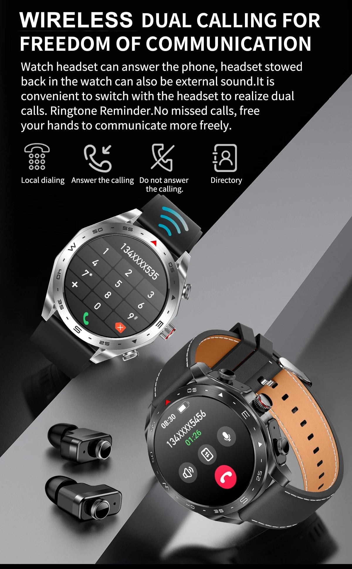 LaNikar New Smart Watches for Men with Earbuds Inside with 100+ Sport Modes and Sport Records Waterproof with iPhone and Android