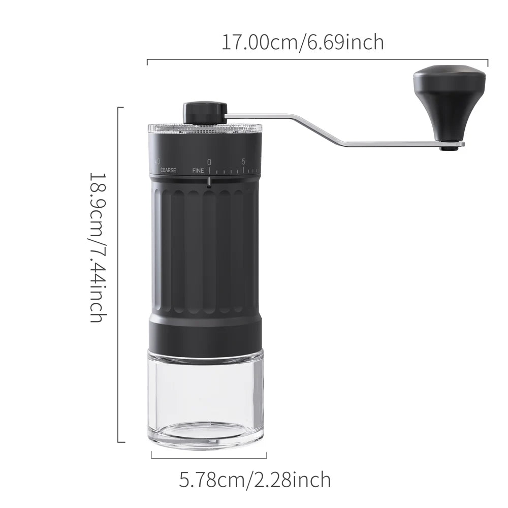 Hot Trend Vault DCNB Mini Manual Coffee Grinder with conical burrs, adjustable settings, and 30g capacity for espresso brewing.