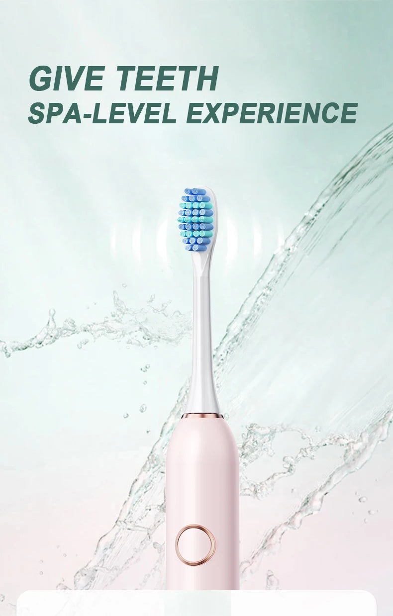 GeZhou Sonic Electric Toothbrush for adults with 6 modes, timer, USB rechargeable, includes replacement heads, by Hot Trend Vault
