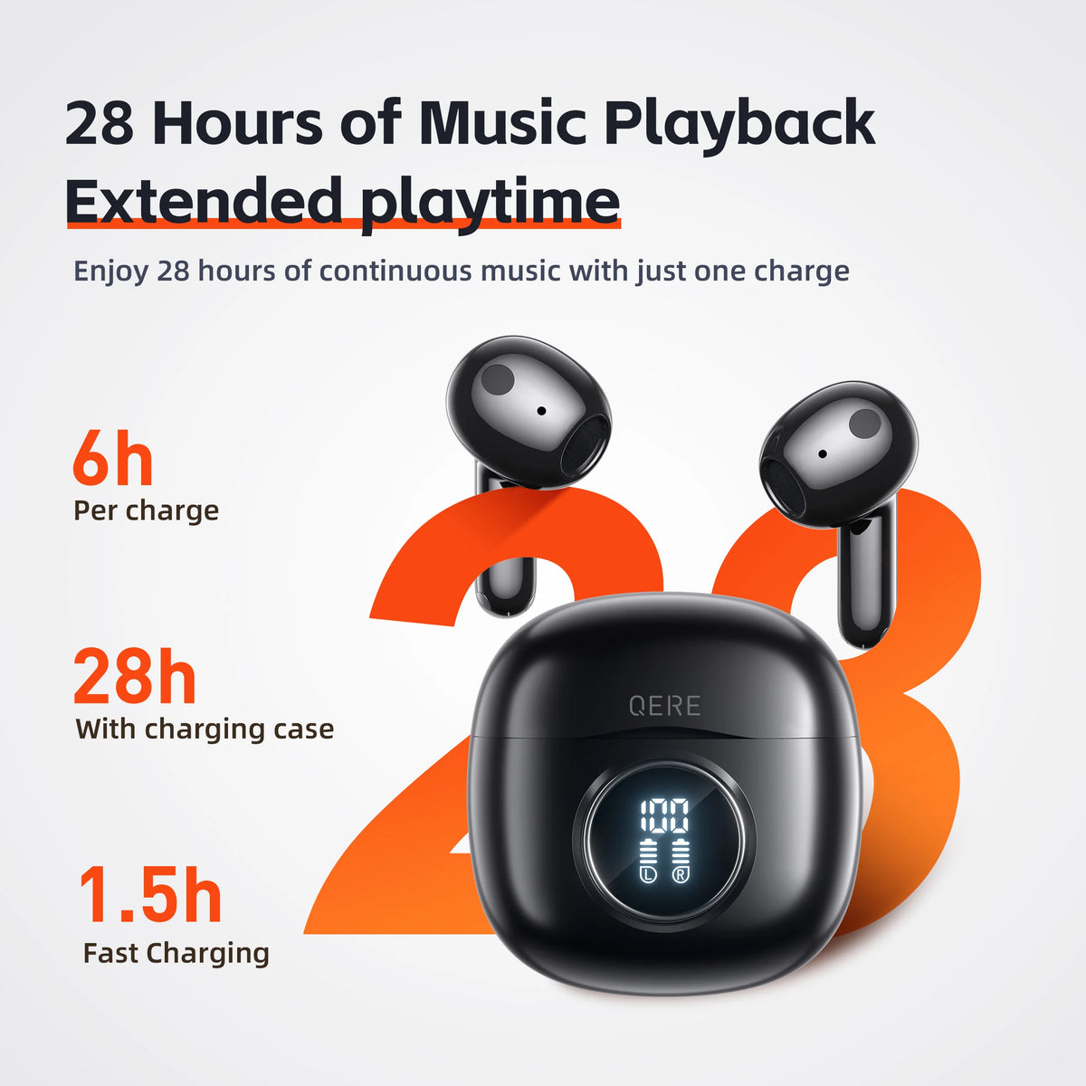 Wireless Headphones,QERE E40,NEW TWS Bluetooth 5.3,HD Microphone,HIFI Earphones,13mm Driver,Display screen+touch,4 Mics+ENC Call