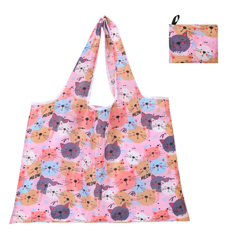 Hot Trend Vault Clyine reusable folding shopping bag with lemon and strawberry cartoon print, eco-friendly and portable tote for shoppers.