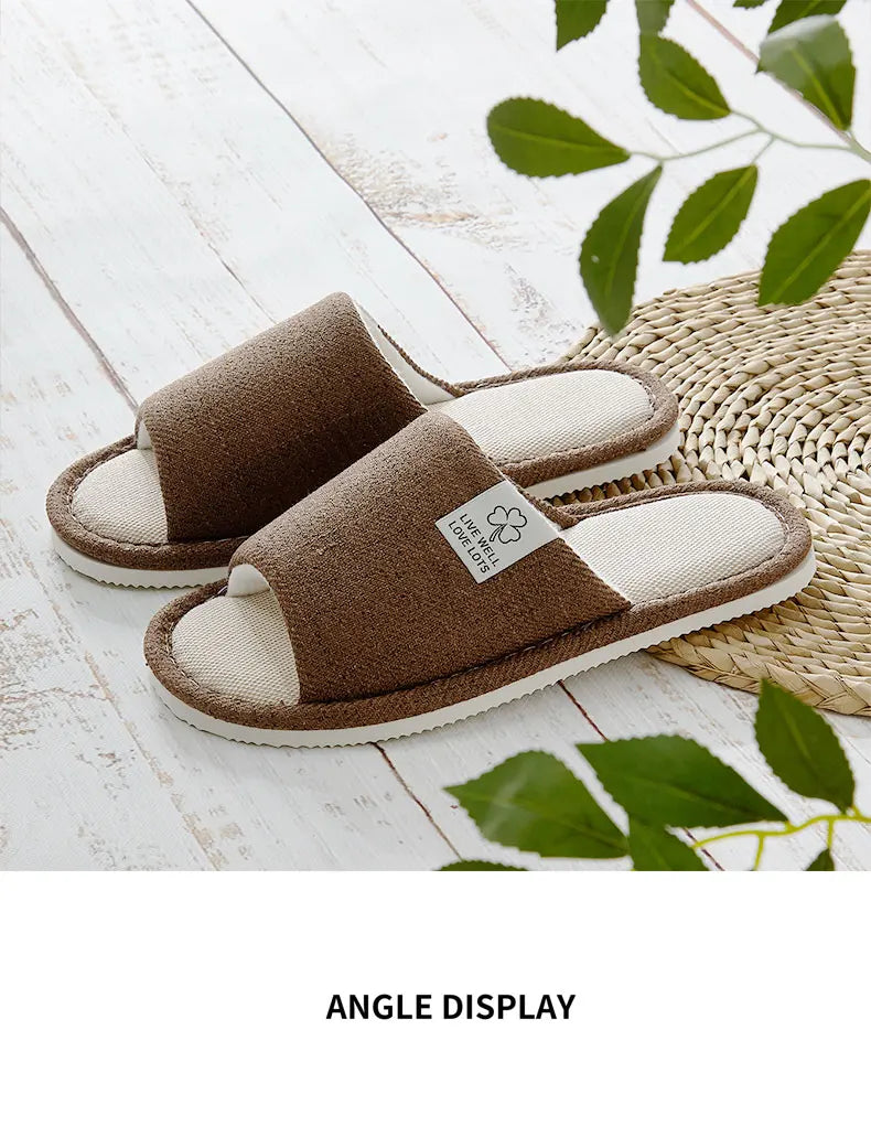 Home Linen Slippers For Women Autumn Winter Comfortable Open Toed Breathable Bedroom Shoes For Men And Women