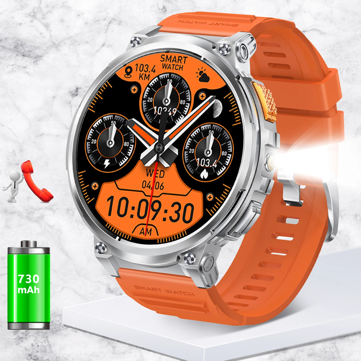 LaNikar Smart Watches for Men with 730mAh Large Battery 1.85’’ Big Screen LED Flashlight Rugged Smartwatch with for iOS Android