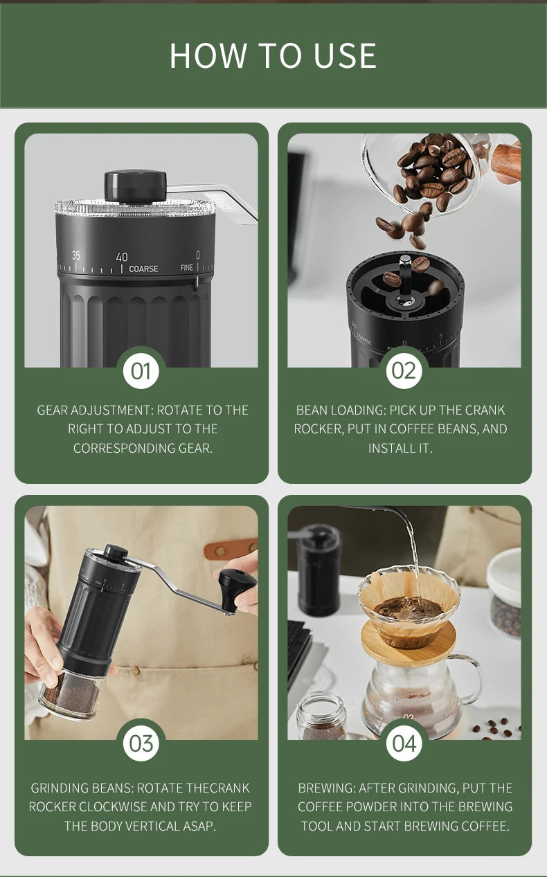 Mini Manual Coffee Grinder, 40 Adjustable Settings, Portable Hand Mill with 30g Capacity, Conical Burr for Espresso, Pour Over,