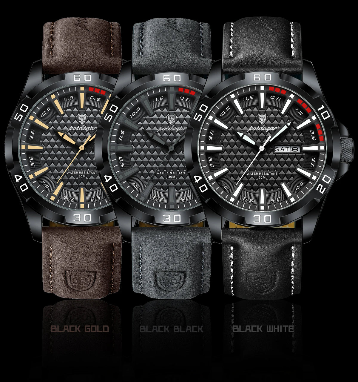Men's luxury waterproof quartz leather watch with date display from Hot Trend Vault, stylish accessories for elegant timekeeping.
