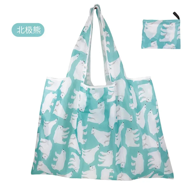 Large, eco-friendly eTyaC reusable foldable shopping tote bag by Hot Trend Vault, washable and heavy-duty for women.